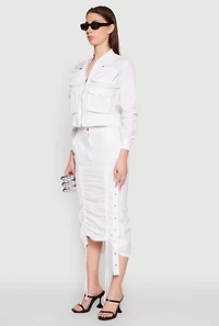 Womens Cargo Pocket Windbreaker Bomber Jacket, White, Size S