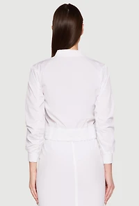 Womens Cargo Pocket Windbreaker Bomber Jacket, White, Size S