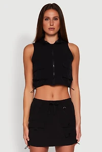 Nylon Utility Zip Front Hooded Top