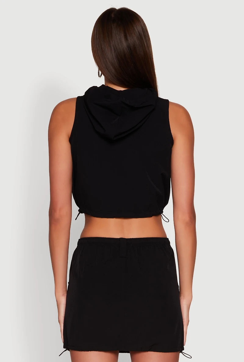 Nylon Utility Zip Front Hooded Top