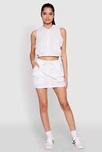 Womens Nylon Utility Zip Front Hooded Top, White, Size S