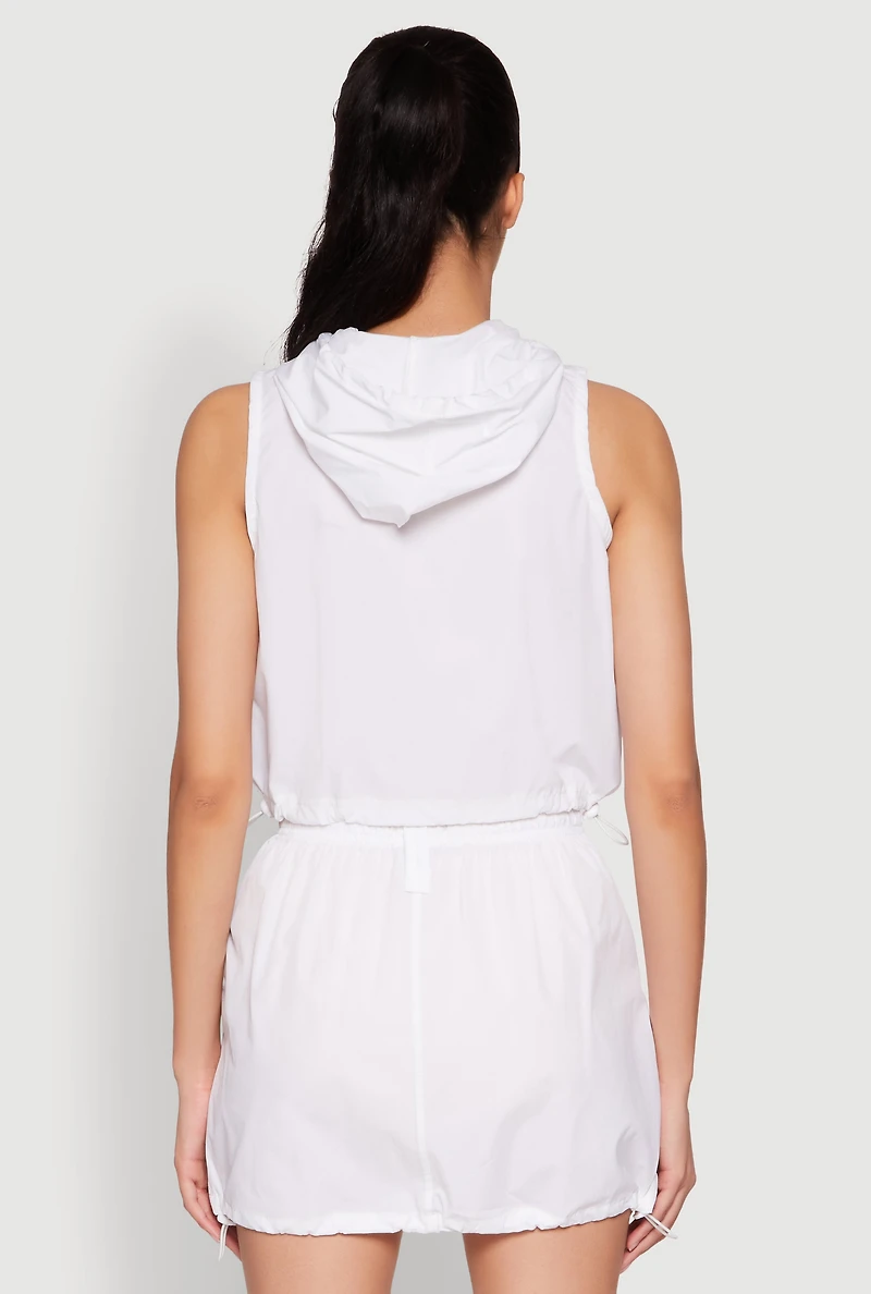 Nylon Utility Zip Front Hooded Top