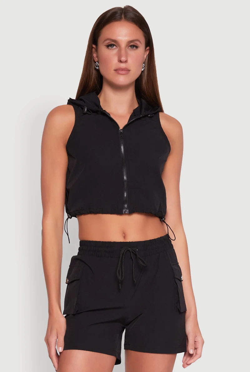 Hooded Drawstring Track Jacket