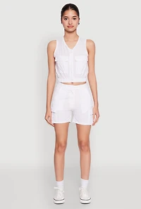 Womens Sleeveless Cargo Pocket Crop Top, White, Size M