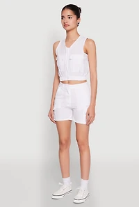 Womens Sleeveless Cargo Pocket Crop Top, White, Size M