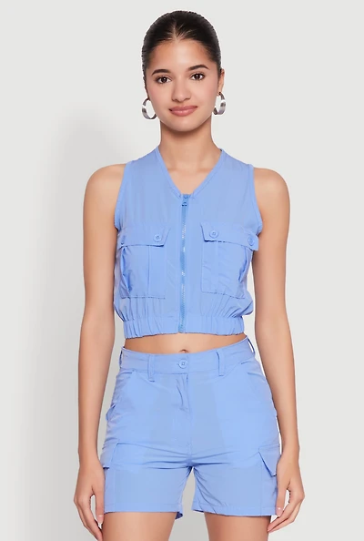 Womens Sleeveless Cargo Pocket Crop Top,