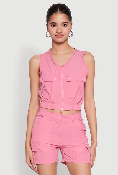 Womens Sleeveless Cargo Pocket Crop Top,