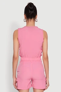 Womens Sleeveless Cargo Pocket Crop Top, Pink, Size S