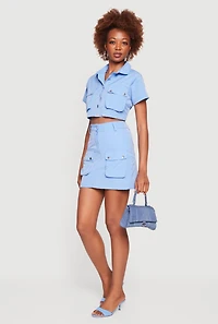 Button Front Cargo Pocket Crop Top