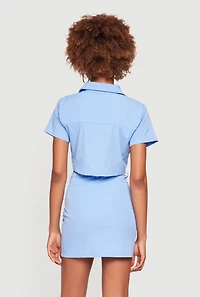 Button Front Cargo Pocket Crop Top