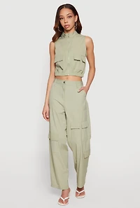 Nylon Cropped Zip Front Windbreaker Vest