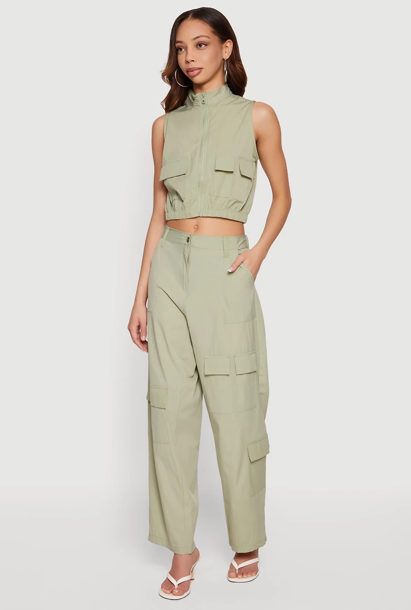 Nylon Cropped Zip Front Windbreaker Vest