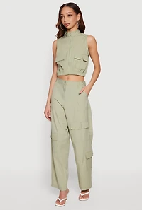 Nylon Cropped Zip Front Windbreaker Vest