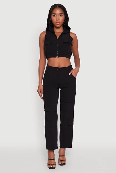 High Waisted Straight Leg Stretch Cargo Pants
