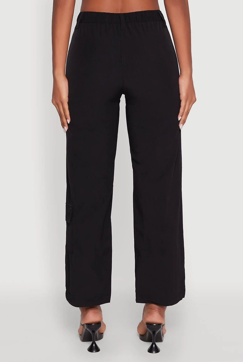 Womens High Waisted Wide Leg Stretch Cargo Pants, Black, Size S