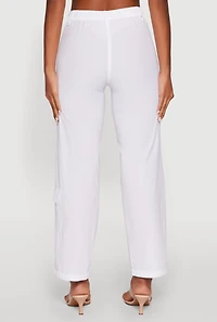 Womens High Waisted Wide Leg Stretch Cargo Pants, White, Size L