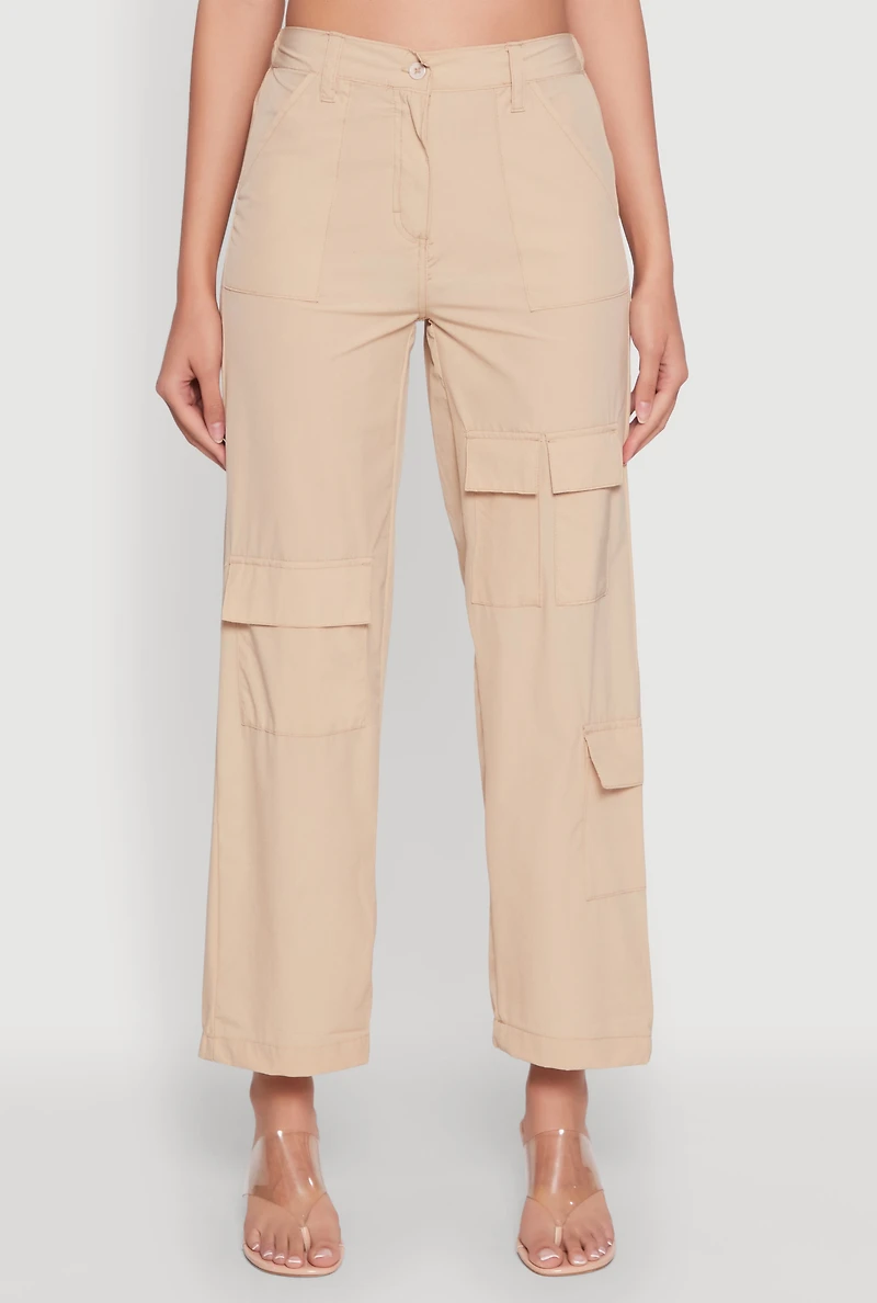 Womens High Waisted Wide Leg Stretch Cargo Pants,