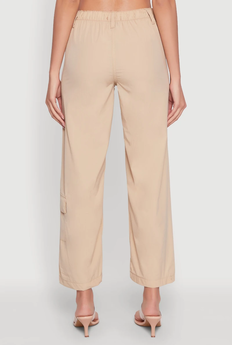 Womens High Waisted Wide Leg Stretch Cargo Pants, Khaki, Size M