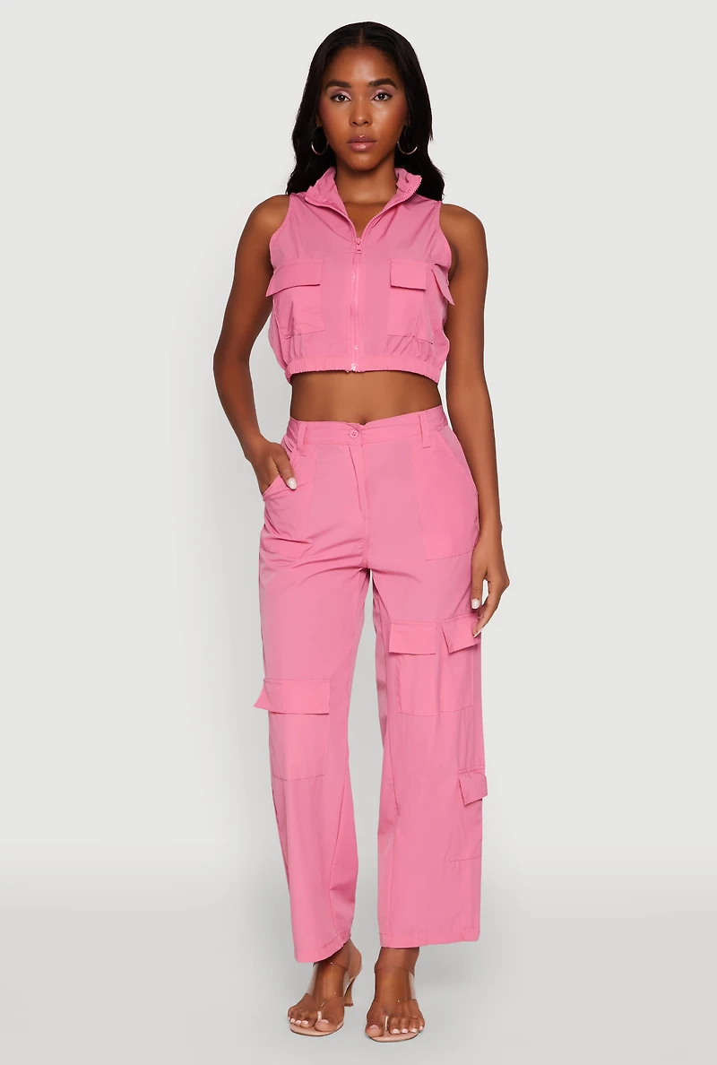 High Waisted Straight Leg Stretch Cargo Pants