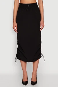 Womens Toggle Drawstring Hem Midi Cargo Skirt, M
