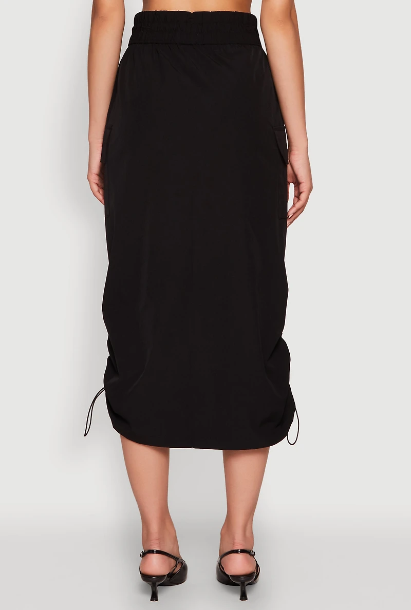 Womens Toggle Drawstring Hem Midi Cargo Skirt, M