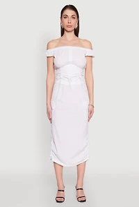 Womens Toggle Drawstring Hem Midi Cargo Skirt, White, Size S