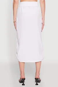 Womens Toggle Drawstring Hem Midi Cargo Skirt, White, Size S