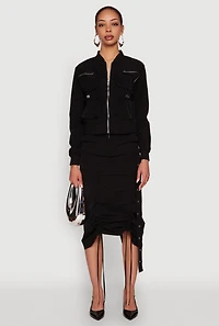 High Waisted Grommet Detail Drawstring Skirt