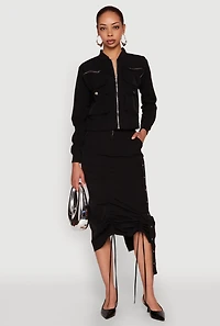 High Waisted Grommet Detail Drawstring Skirt