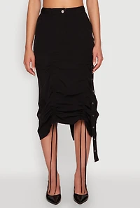Womens High Waisted Grommet Detail Drawstring Skirt, Black, Size S