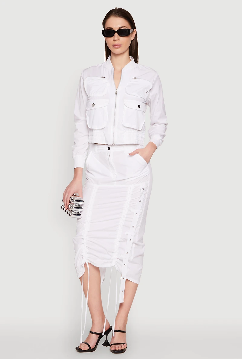 High Waisted Grommet Detail Drawstring Skirt