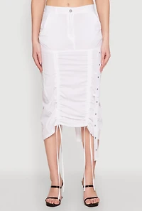 Womens High Waisted Grommet Detail Drawstring Skirt, White,