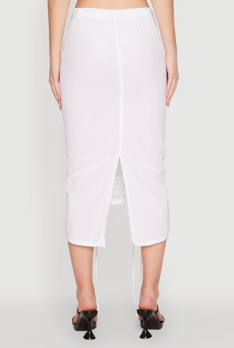 Womens High Waisted Grommet Detail Drawstring Skirt, White,