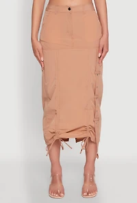 Womens High Waisted Grommet Detail Drawstring Skirt, Beige, Size M