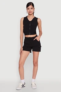 Womens Nylon Cargo Shorts, Black, Size L
