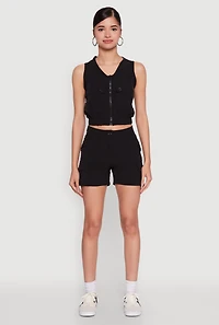 Womens Nylon Cargo Shorts, Black, Size L