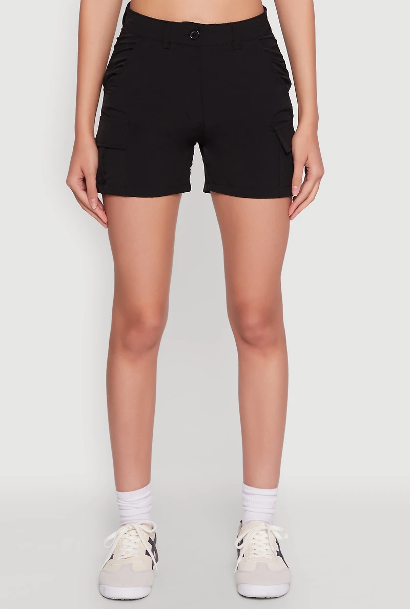 Womens Nylon Cargo Shorts, Black, Size L