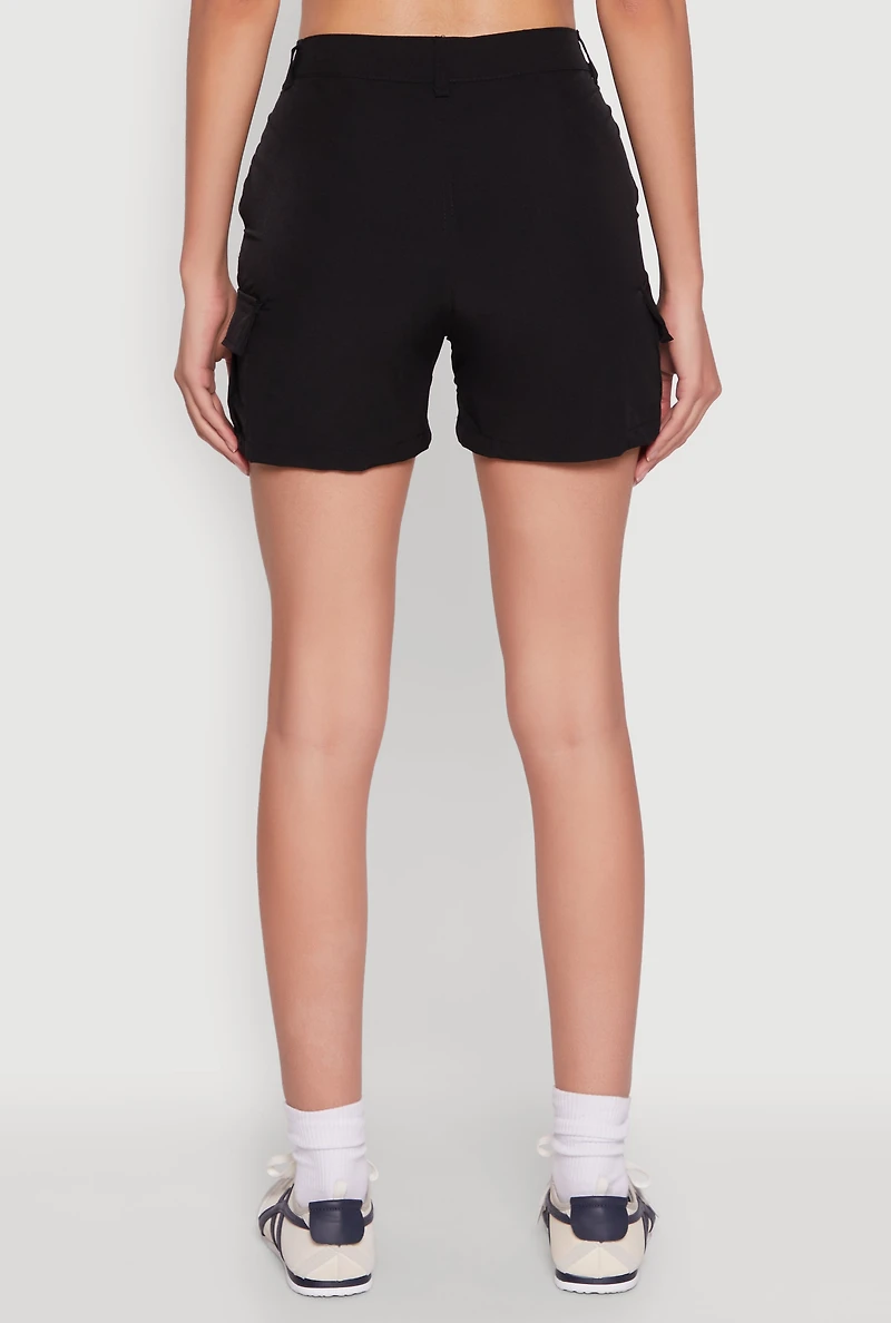 Womens Nylon Cargo Shorts, Black, Size L