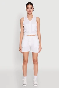 Womens Nylon Cargo Shorts, White, Size XL