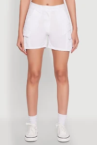 Womens Nylon Cargo Shorts, White, Size XL