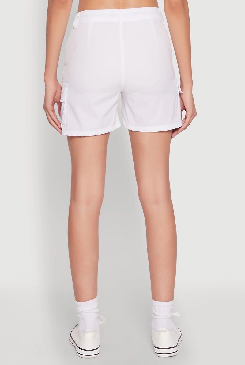 Womens Nylon Cargo Shorts, White, Size L