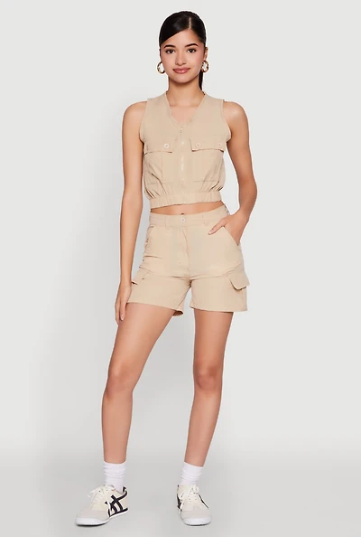 Womens Nylon Cargo Shorts, Khaki, Size S