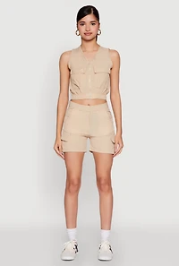 Womens Nylon Cargo Shorts, Khaki, Size S