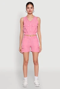 Womens Nylon Cargo Shorts, Pink, Size S