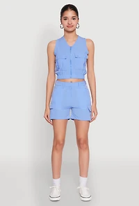 Womens Nylon Cargo Shorts, Blue, Size S