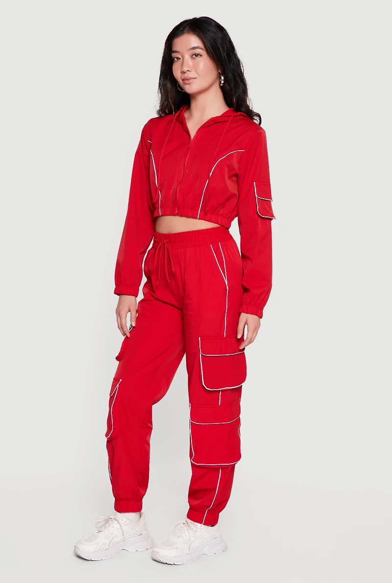 Nylon Cropped Zip Front Hooded Jacket