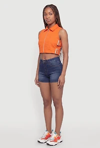 Buckle Detail Zip Front Cropped Cargo Vest
