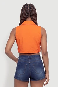 Buckle Detail Zip Front Cropped Cargo Vest