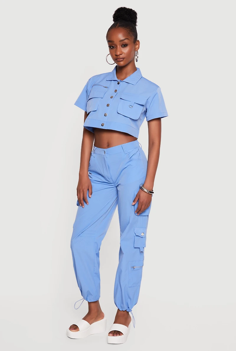 Zip Detail Cargo Pocket Crop Top