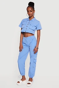 Zip Detail Cargo Pocket Crop Top